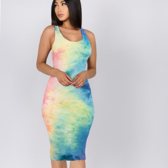 TIE DYE PRINT RACER BACK DRESS - Picture 1 of 3